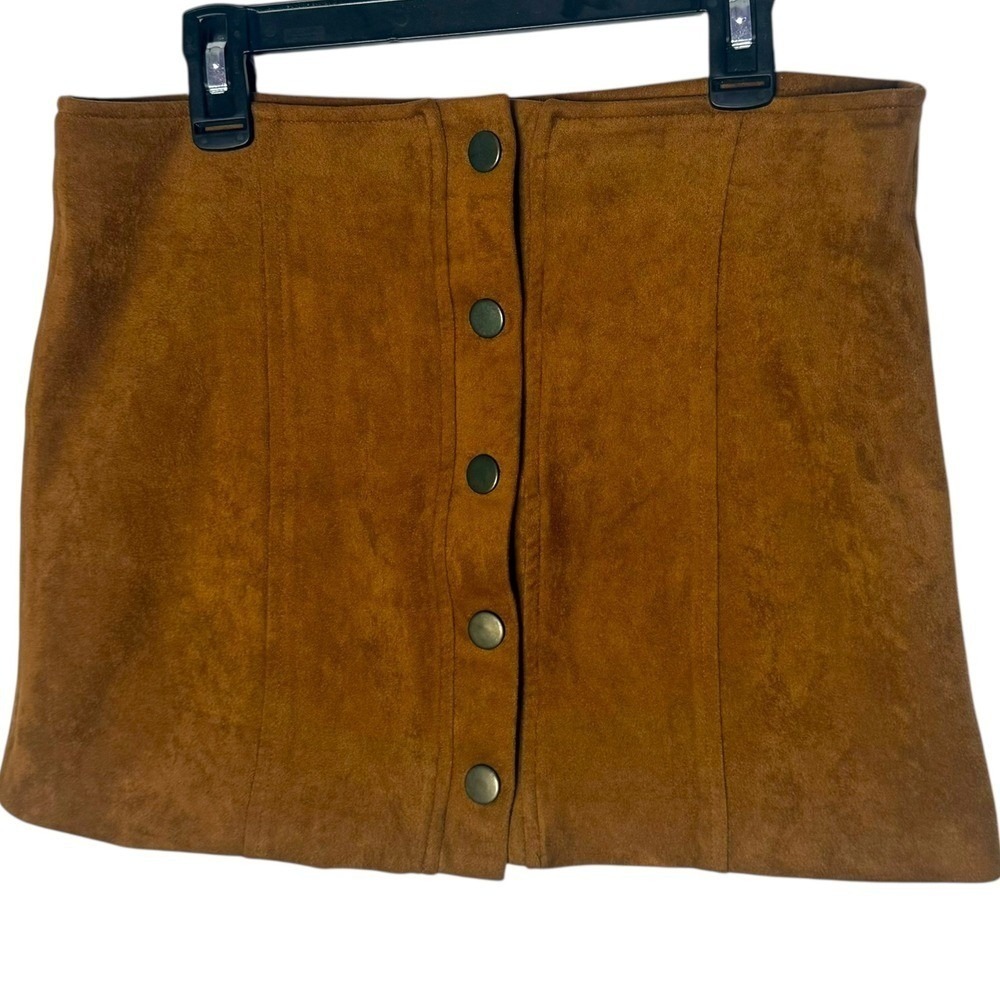 Western Faux Suede Button Mini Skirt Brown High Rise Bohemian Festival Retro S